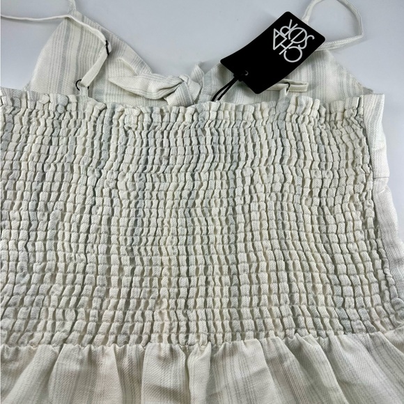 Chaser Beach Linen Tie Front Smocked Cami Cropped Jumpsuit Stripe Sz M Pockets - Picture 11 of 14